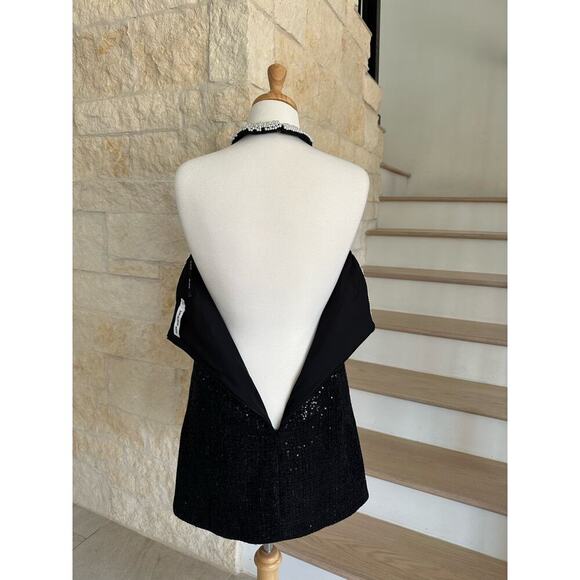 Self Portrait Black Boucle Pearl Trim Mini Dress US 6 - Picture 13 of 16